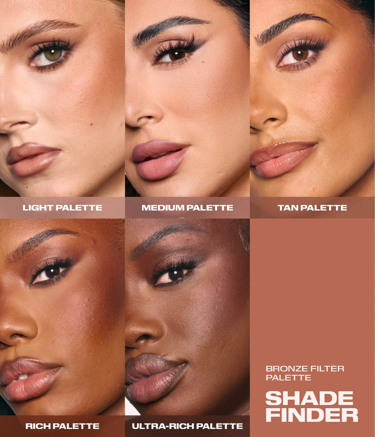 Huda Beauty Bronze Filter Bronzer and Contour Palette, guía de tonos