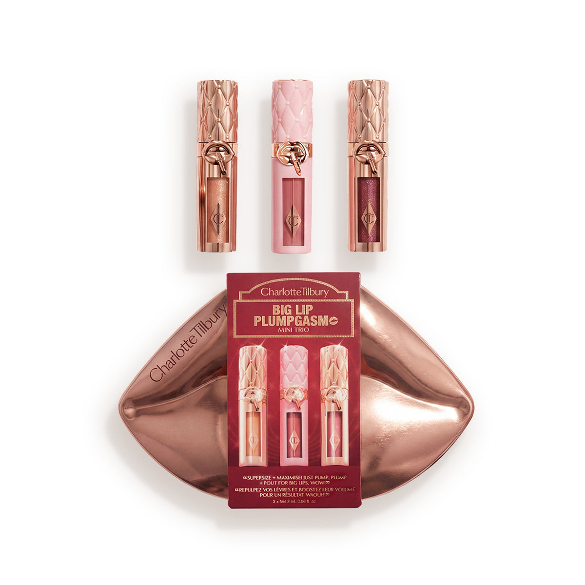 Charlotte Tilbury Mini Big Lip Plumpgasm Plumping Lip Gloss Trio Makeup Gift Set, imagen 1