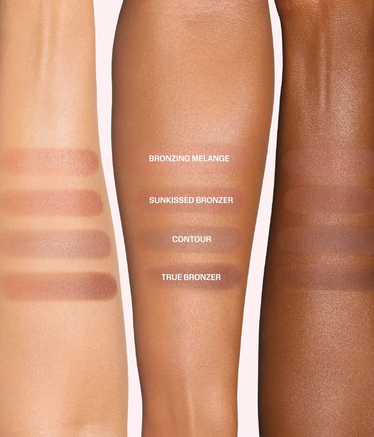 Huda Beauty Bronze Filter Bronzer and Contour Palette – Tan, swatches en brazo