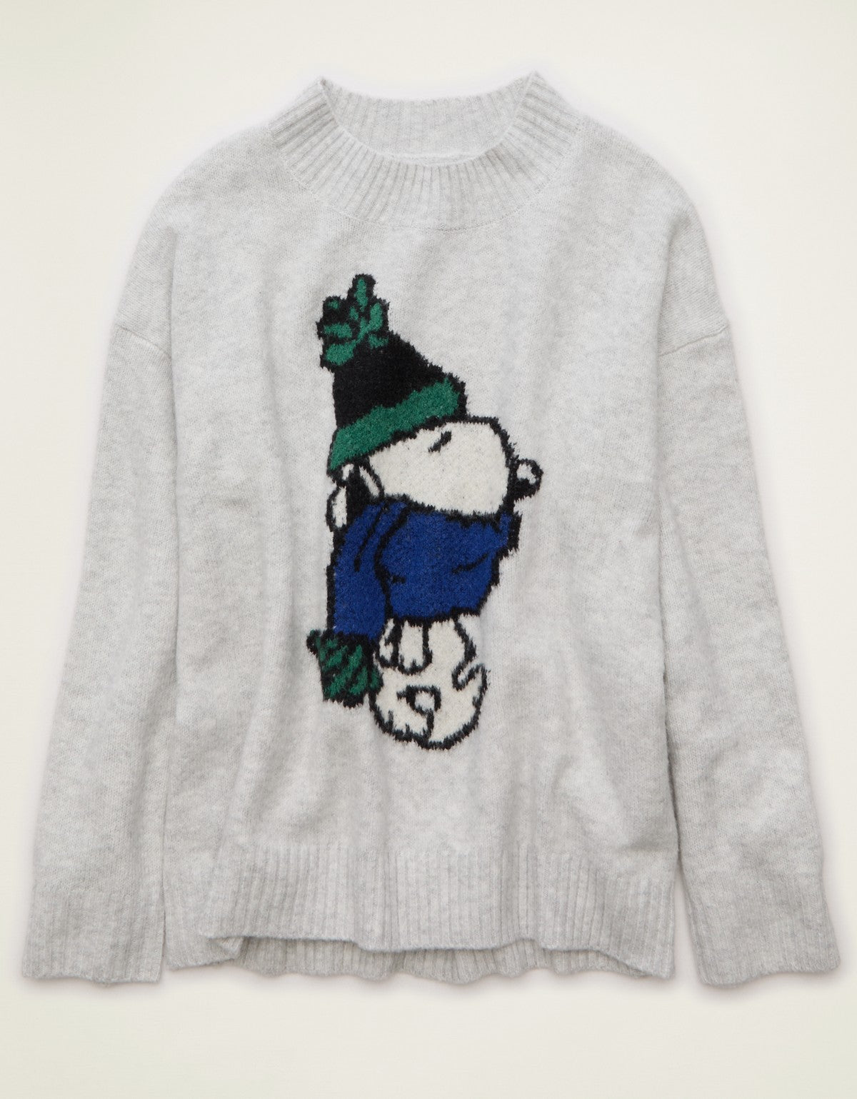 American Eagle Snoopy Oversized Sweater Heather Frost - frente
