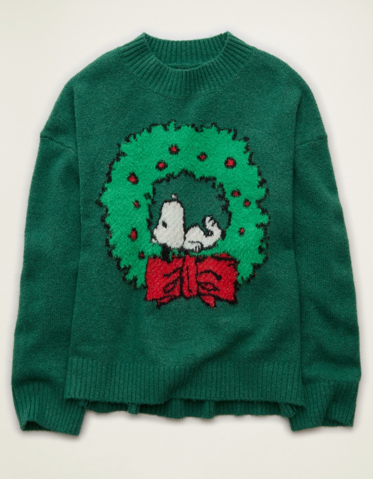 American Eagle Snoopy Oversized Sweater Verde oscuro - frente
