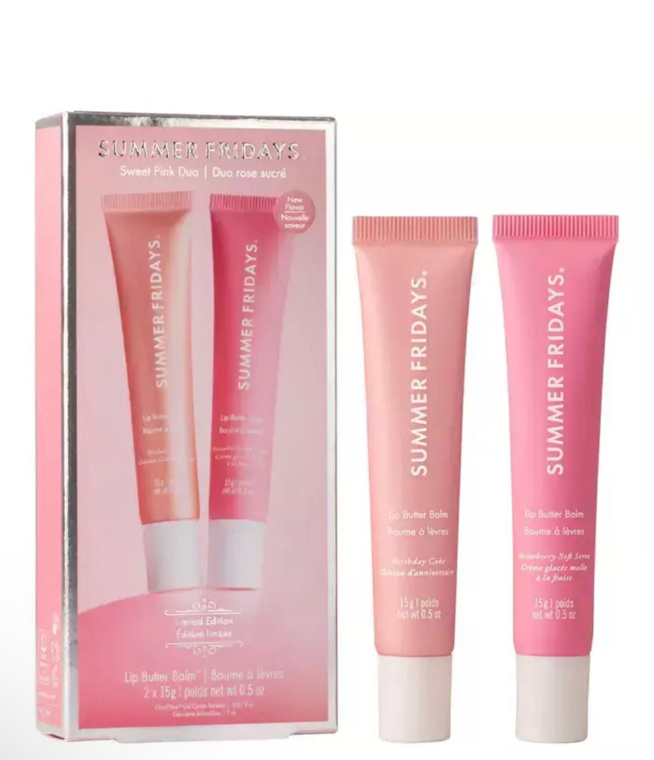 PREORDEN* Summer Fridays Sweet Pink Duo with Birthday Cake + Strawberry Soft Serve Lip Butter Balm