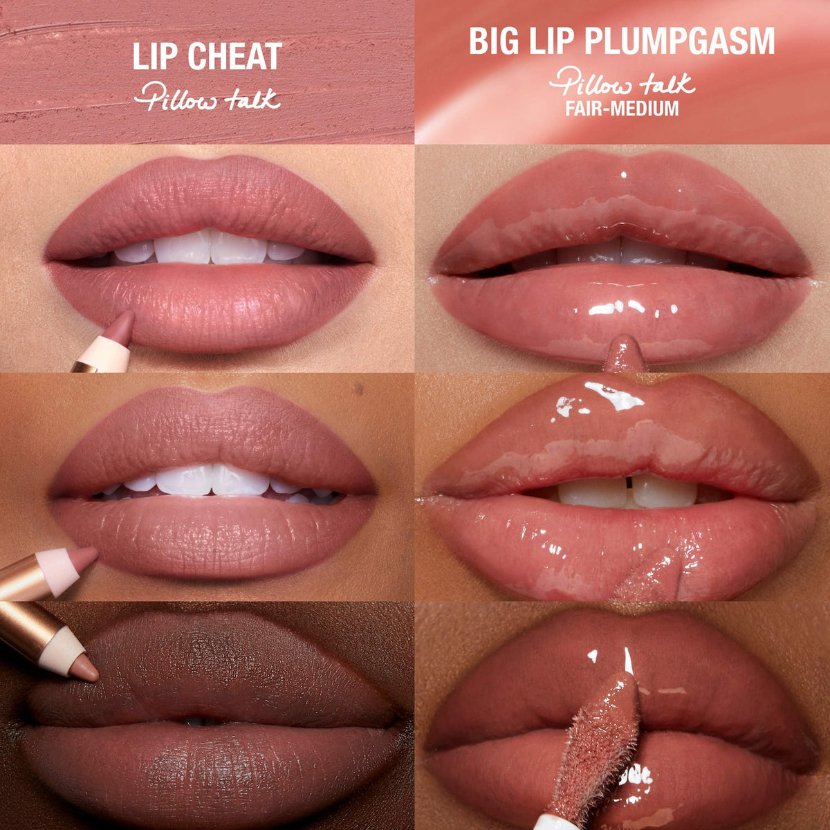 Charlotte Tilbury Pillow Talk Everyday Icons – Lip Cheat y Big Lip Plumpgasm en labios