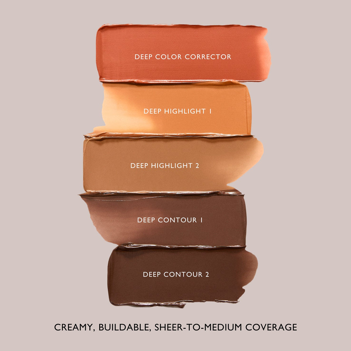 m.ph by Mary Phillips Underpainting Face Highlight & Contour Palette – Deep, swatches en crema