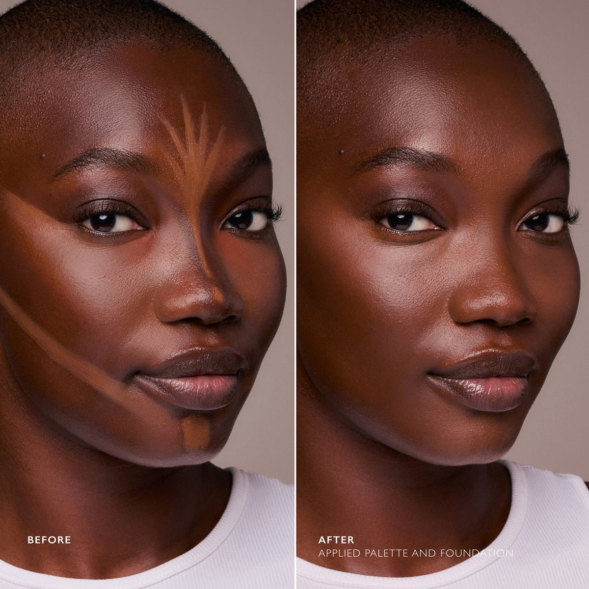m.ph by Mary Phillips Underpainting Face Highlight & Contour Palette – Deep Rich, antes y después