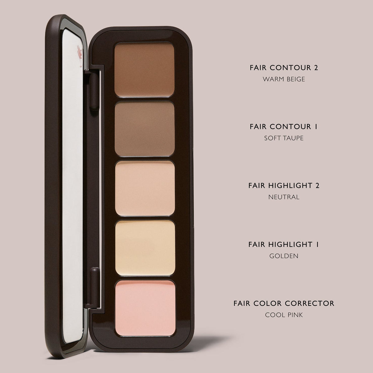 m.ph by Mary Phillips Underpainting Face Highlight & Contour Palette – Fair, swatches de los 5 tonos