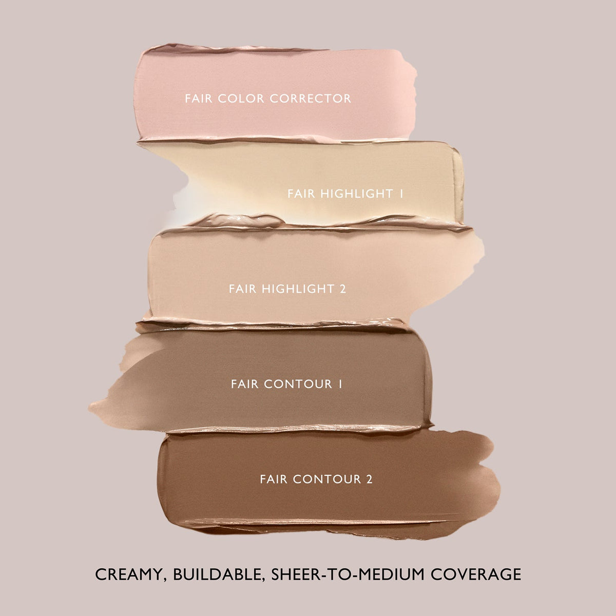 m.ph by Mary Phillips Underpainting Face Highlight & Contour Palette – Fair, swatches en crema