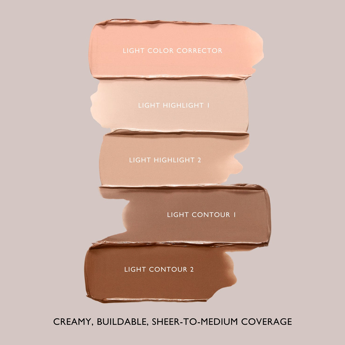 m.ph by Mary Phillips Underpainting Face Highlight & Contour Palette – Light, swatches en crema