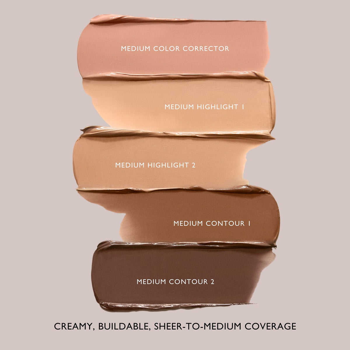 m.ph by Mary Phillips Underpainting Face Highlight & Contour Palette – Medium, swatches en crema