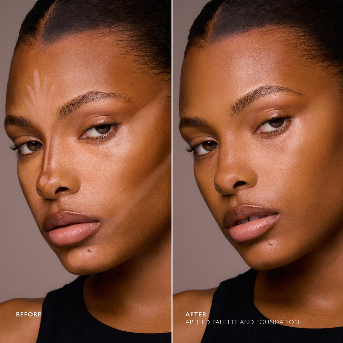 m.ph by Mary Phillips Underpainting Face Highlight & Contour Palette – Tan, antes y después