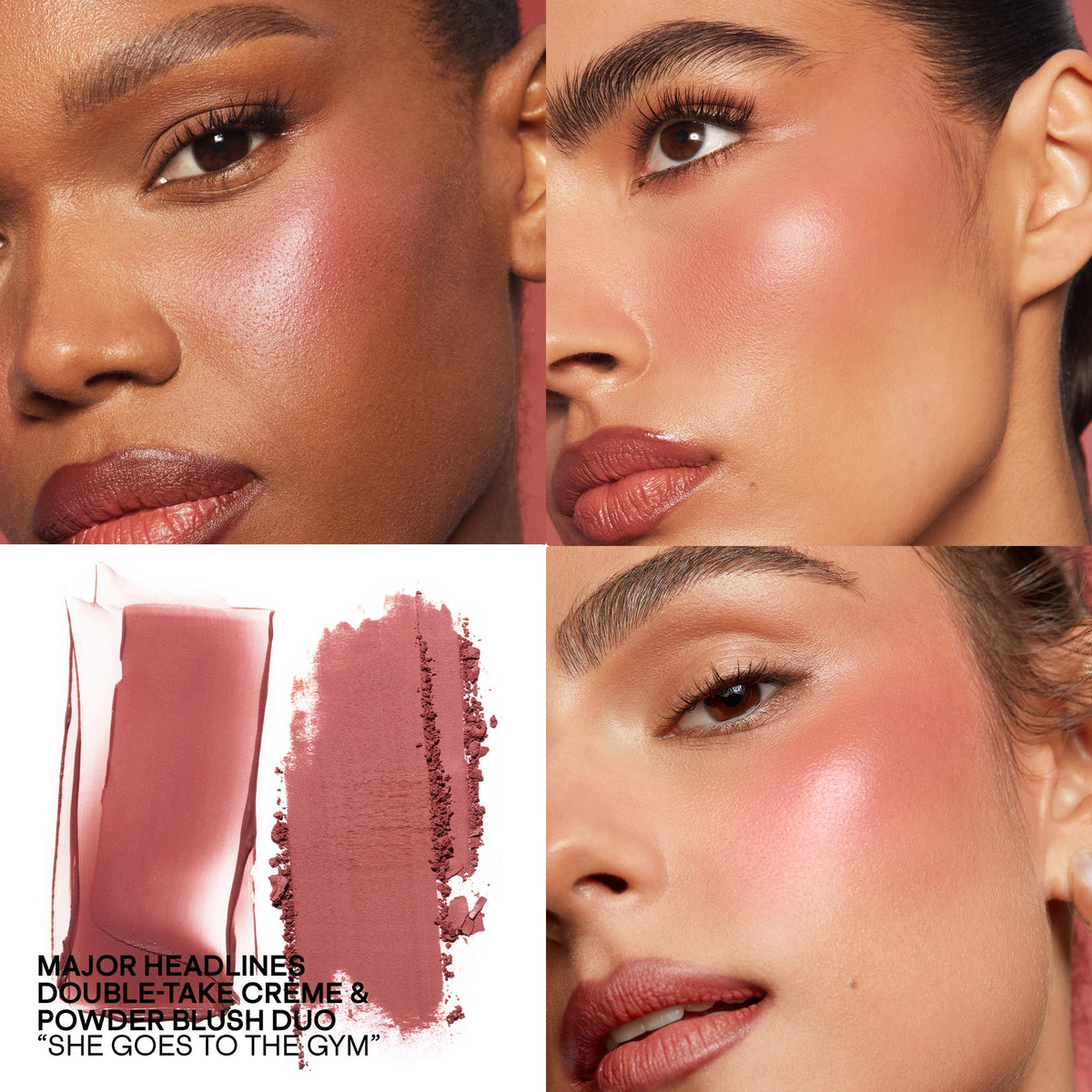 PATRICK TA Mini Major Headlines Double-Take Blush Duo – She Goes To The Gym, en modelos