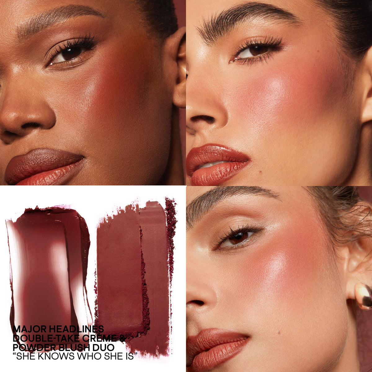 PATRICK TA Mini Major Headlines Double-Take Blush Duo – She Knows Who She Is, en modelos