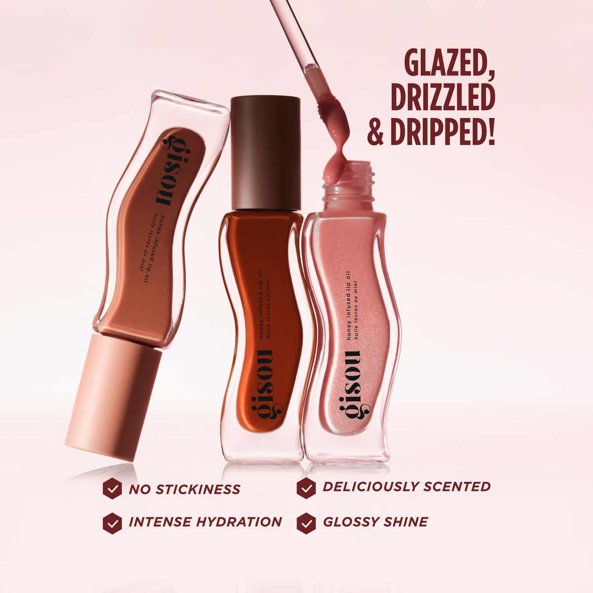 Gisou Fall Collection Lip Trio — hidratación, brillo, sin pegajosidad